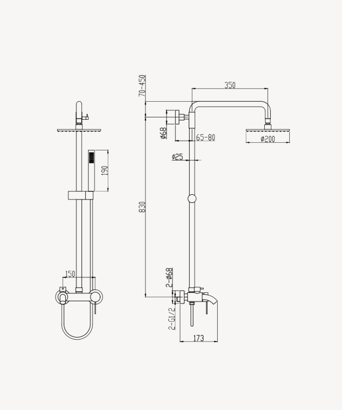 Shower Column for Bathtub with Diverter - Black - Corbeau