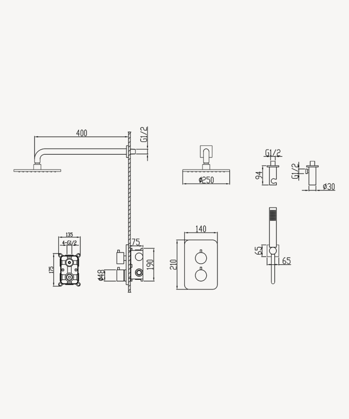 Concealed thermostatic shower mixer set – Fiumina
