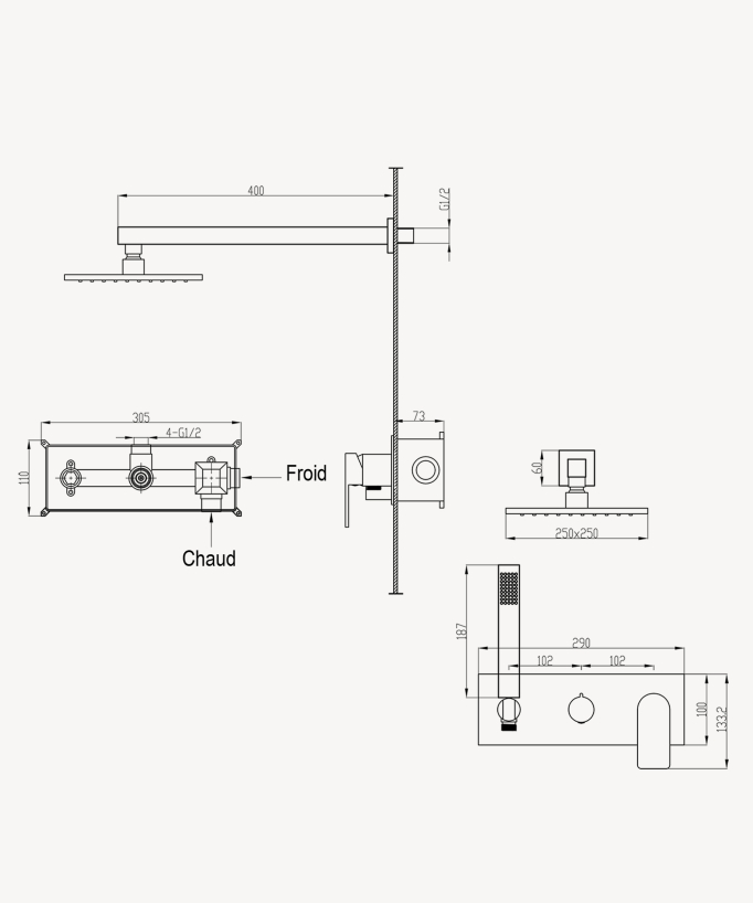 Two-Function Concealed Shower Column - Brushed Rose Gold - Nunki