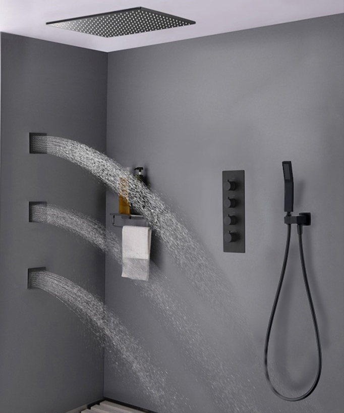 500 mm Thermostatic Ceiling-Concealed Shower Sky with 3 Body Jets - Sirius