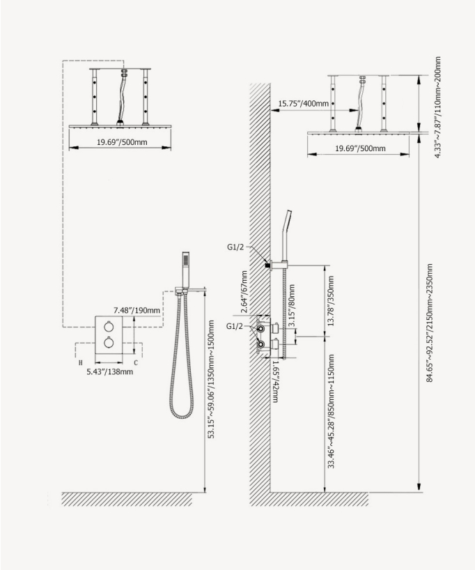 Ceiling-Concealed Thermostatic Shower System - Brushed Gold