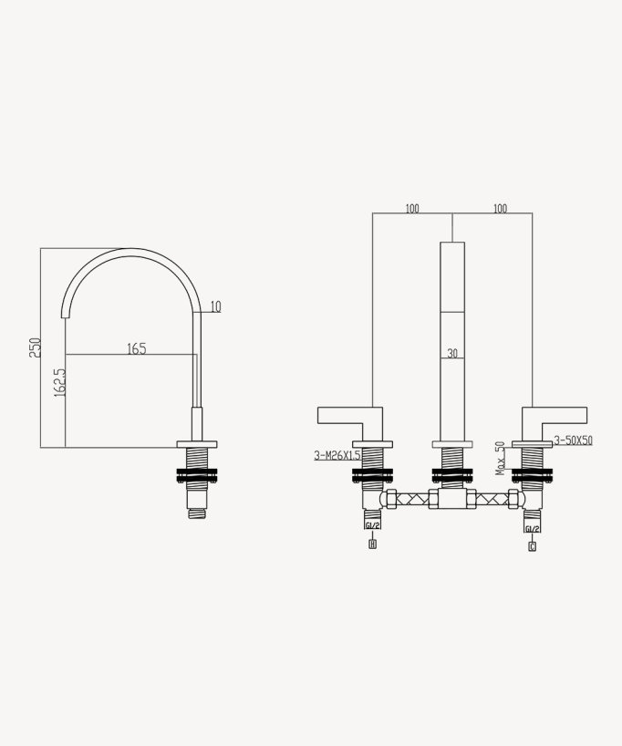 3-hole basin mixer tap brushed rose gold - Fiumina