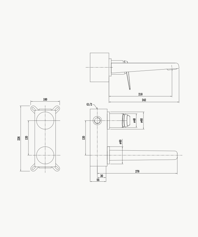 Wall-Mounted Basin Mixer, Gold - Ptolemy