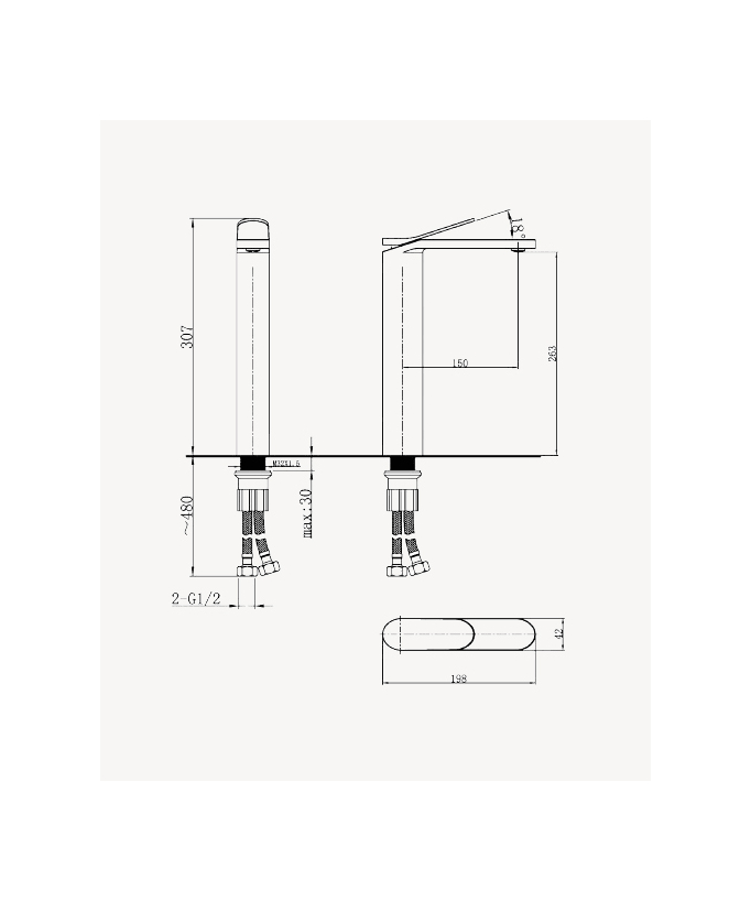 Tall Basin Mixer Tap, Chrome - Elbe