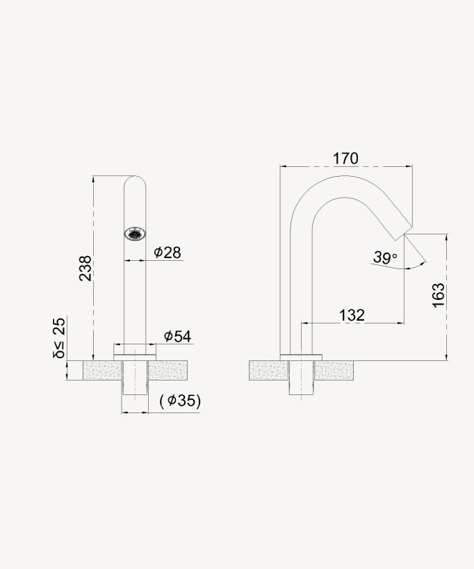 Automatic tap for countertop basin, cold water – Corbeau