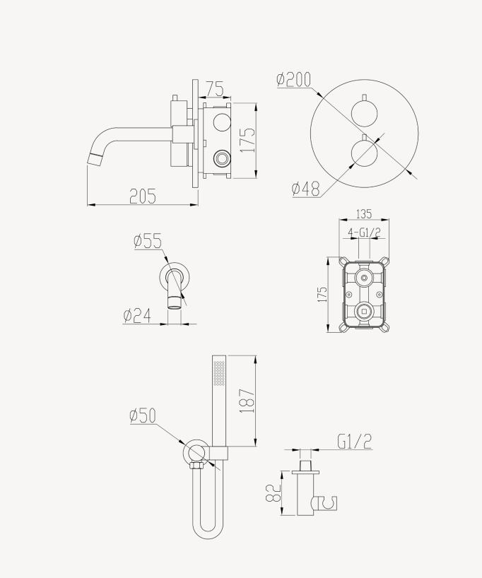 Concealed Thermostatic Bath Mixer - Gold - Corbeau