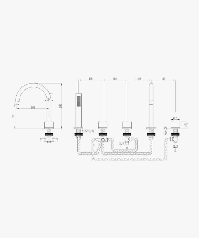 5-hole deck-mounted bath mixer set black - Leros