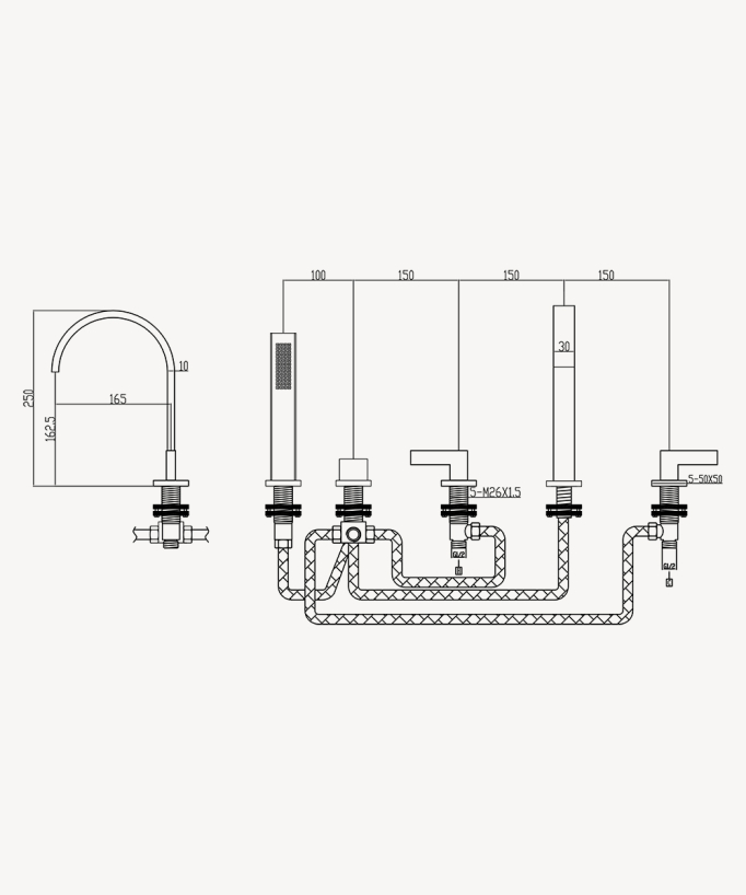 5-hole deck-mounted bath mixer set chrome - Fiumina