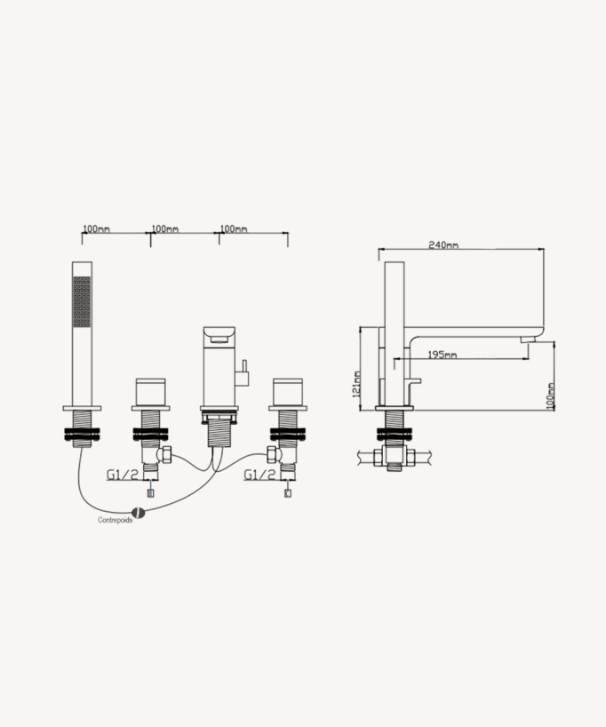 4-Hole Deck-Mounted Bath-Shower Mixer - Nunki