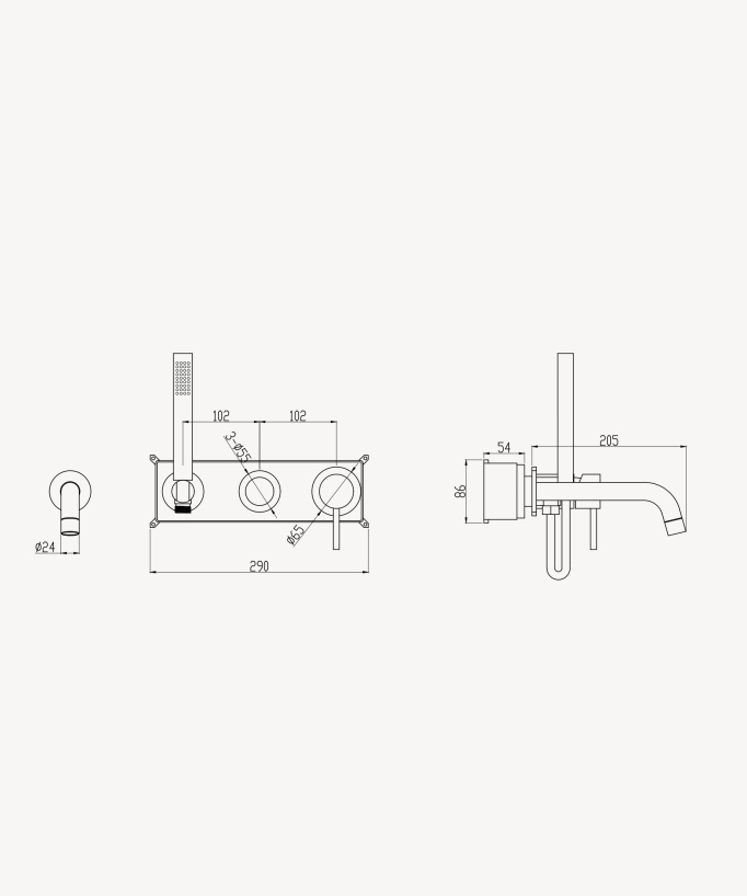 4-Hole Concealed Bath Mixer - Corbeau