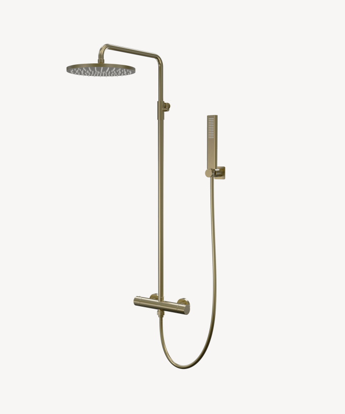 Wall-mounted thermostatic shower column – Brushed gold – Fiumina