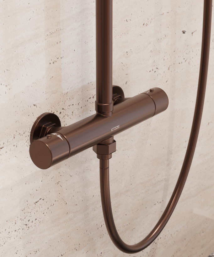 Wall-mounted thermostatic shower column – Brushed rose gold – Fiumina