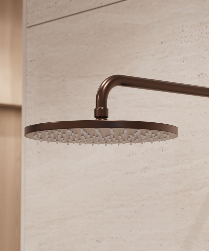 Wall-mounted thermostatic shower column – Brushed rose gold – Fiumina
