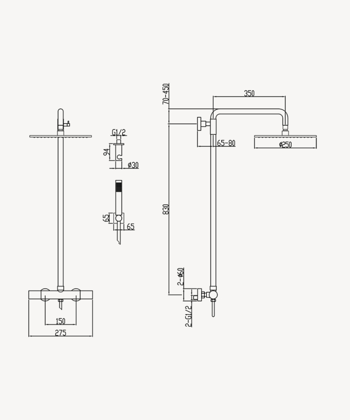 Wall-mounted thermostatic shower column – Gunmetal – Fiumina