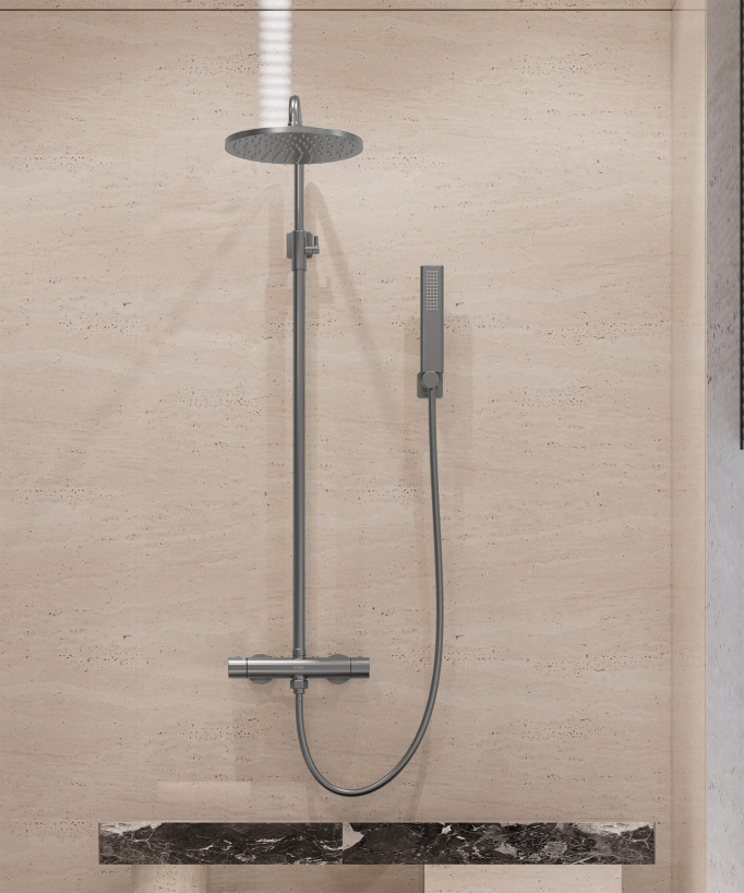 Wall-mounted thermostatic shower column – Gunmetal – Fiumina