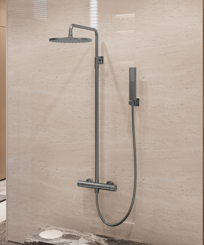 Wall-mounted thermostatic shower column – Gunmetal – Fiumina