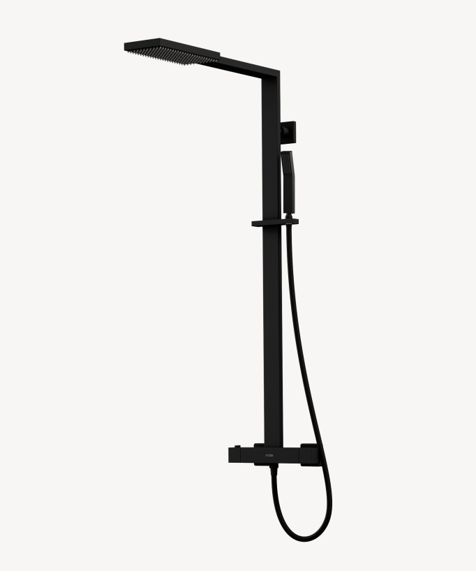 Sirius Thermostatic Shower Column - Black Square Design & Rectangular Rain Head