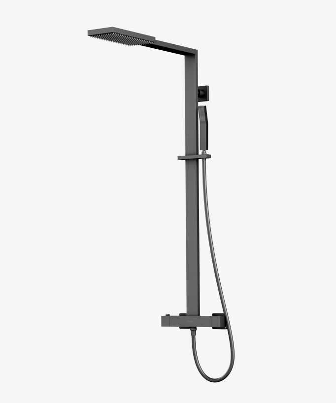 Sirius Thermostatic Shower Column - Gunmetal, Square Design & Rectangular Rain Head