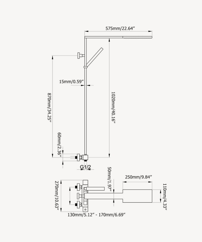 Thermostatic shower column, square design & rectangular rainfall head – Chrome – Sirius