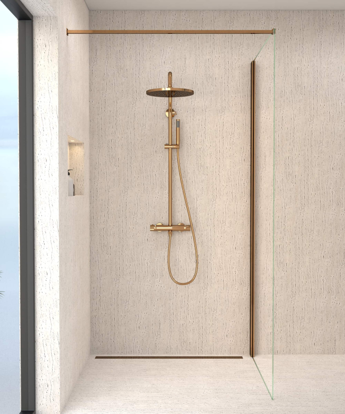 Thermostatic Shower Column with Rain Head and Adjustable Hand Shower Bracket - Rose Gold - Corbeau