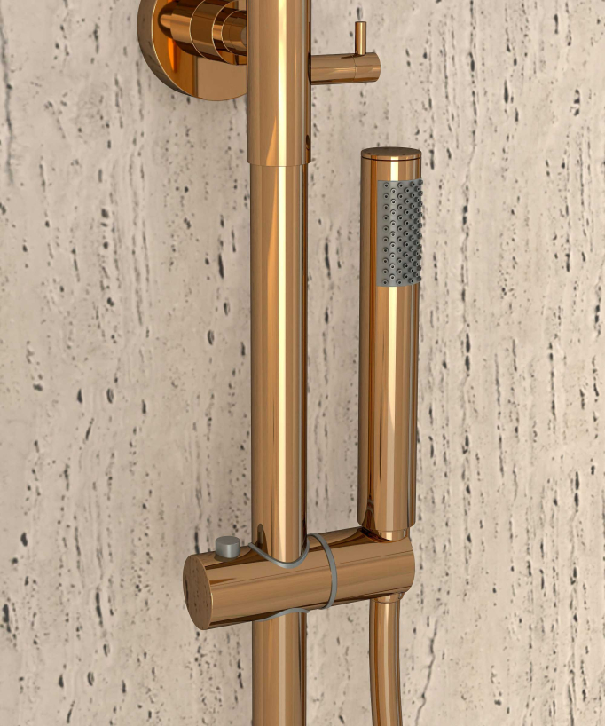 Thermostatic Shower Column with Rain Head and Adjustable Hand Shower Bracket - Rose Gold - Corbeau