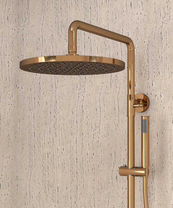 Thermostatic Shower Column with Rain Head and Adjustable Hand Shower Bracket - Rose Gold - Corbeau