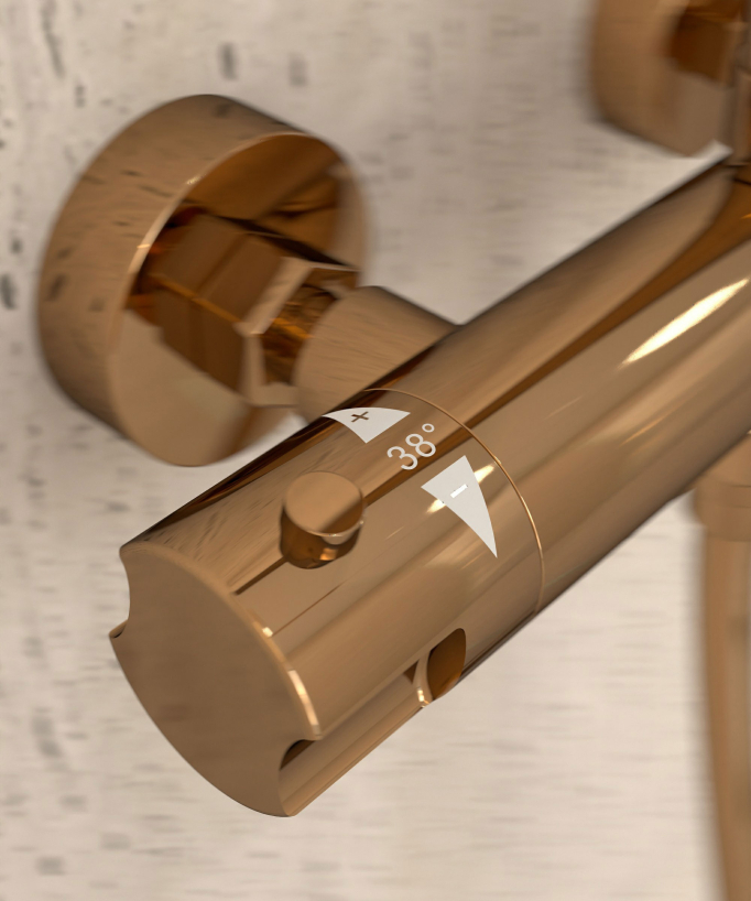 Thermostatic Shower Column with Rain Head and Adjustable Hand Shower Bracket - Rose Gold - Corbeau
