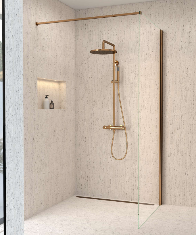 Thermostatic Shower Column with Rain Head and Adjustable Hand Shower Bracket - Rose Gold - Corbeau