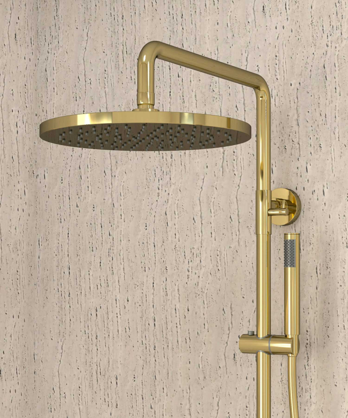 Thermostatic Shower Column with Rain Head and Adjustable Hand Shower Bracket - Gold - Corbeau