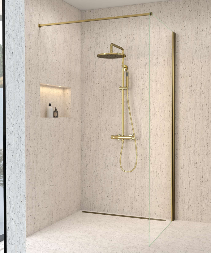 Thermostatic Shower Column with Rain Head and Adjustable Hand Shower Bracket - Gold - Corbeau