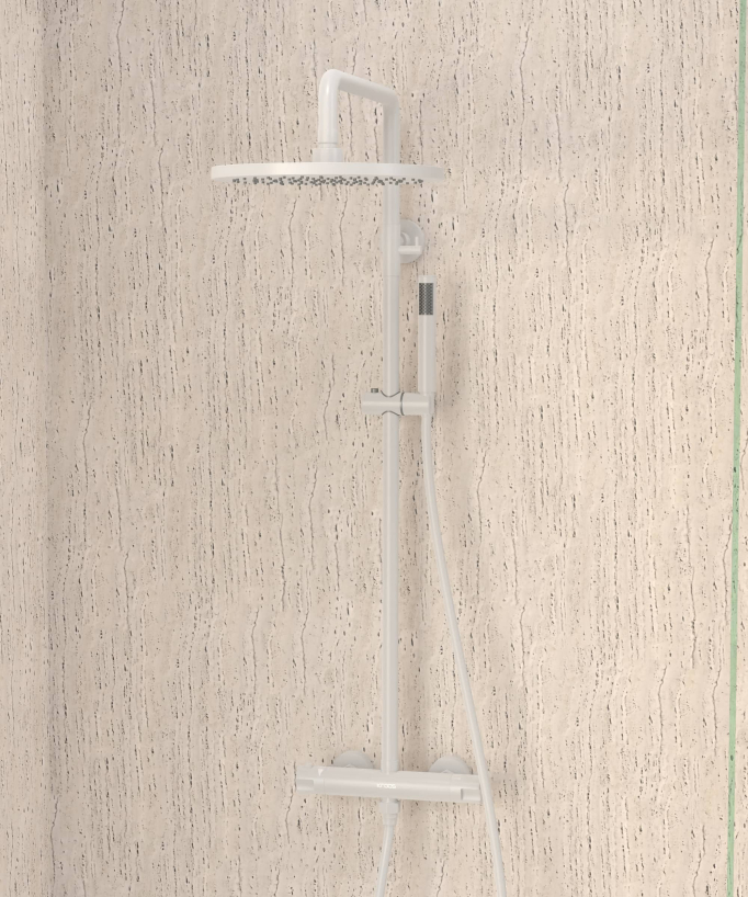 Thermostatic Shower Column with Rain Head and Adjustable Hand Shower Bracket - White - Corbeau