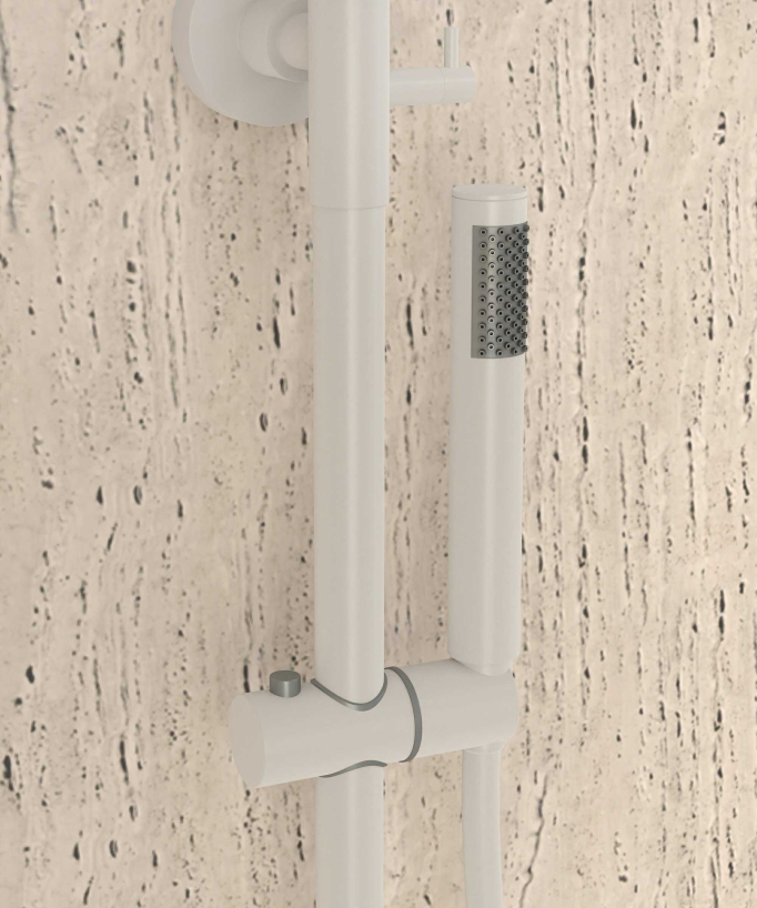 Thermostatic Shower Column with Rain Head and Adjustable Hand Shower Bracket - White - Corbeau