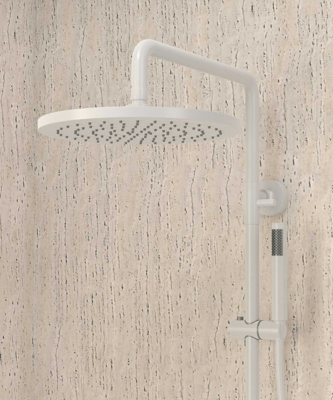Thermostatic Shower Column with Rain Head and Adjustable Hand Shower Bracket - White - Corbeau