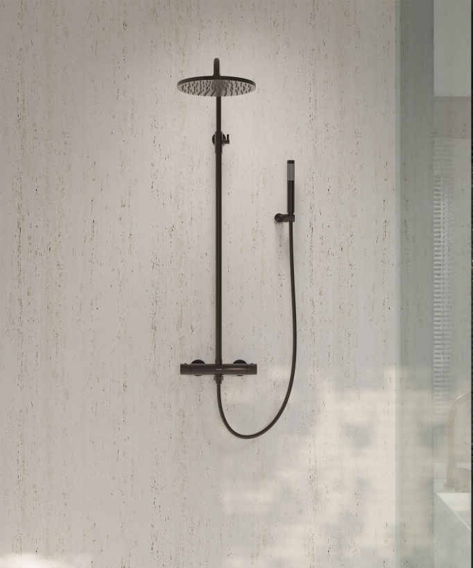 Round thermostatic shower column – Brushed mocha – Corbeau