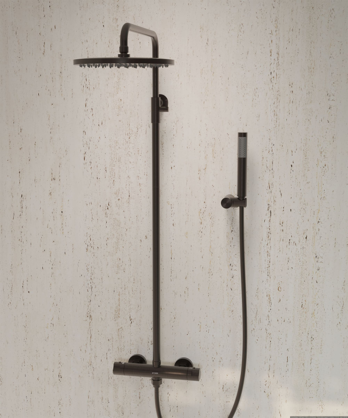 Round thermostatic shower column – Brushed mocha – Corbeau