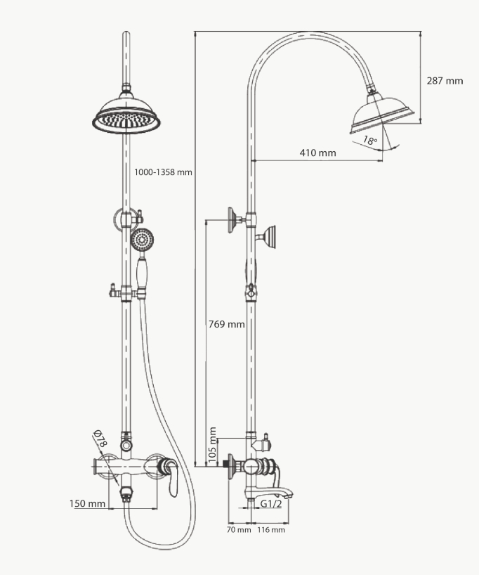 Retro Chrome Bath-Shower Column - Erbe