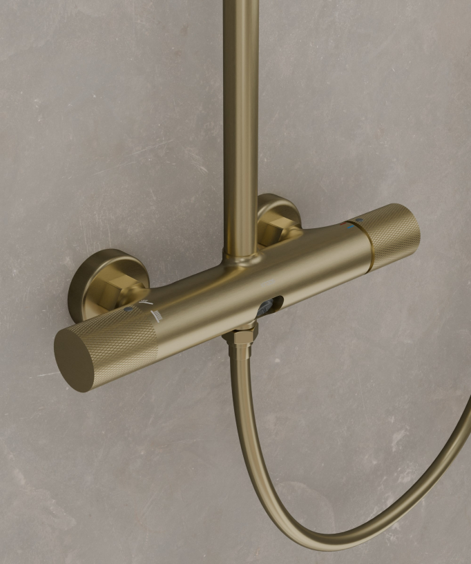 Wall-Mounted Shower Column with Mixer - Brushed Gold - Leros