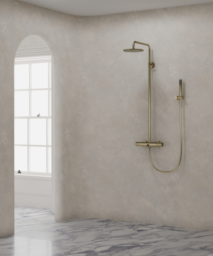 Wall-Mounted Shower Column with Mixer - Brushed Gold - Leros