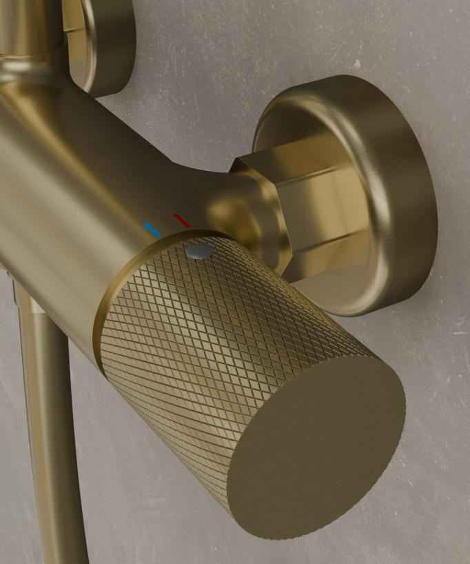 Wall-Mounted Shower Column with Mixer - Brushed Gold - Leros