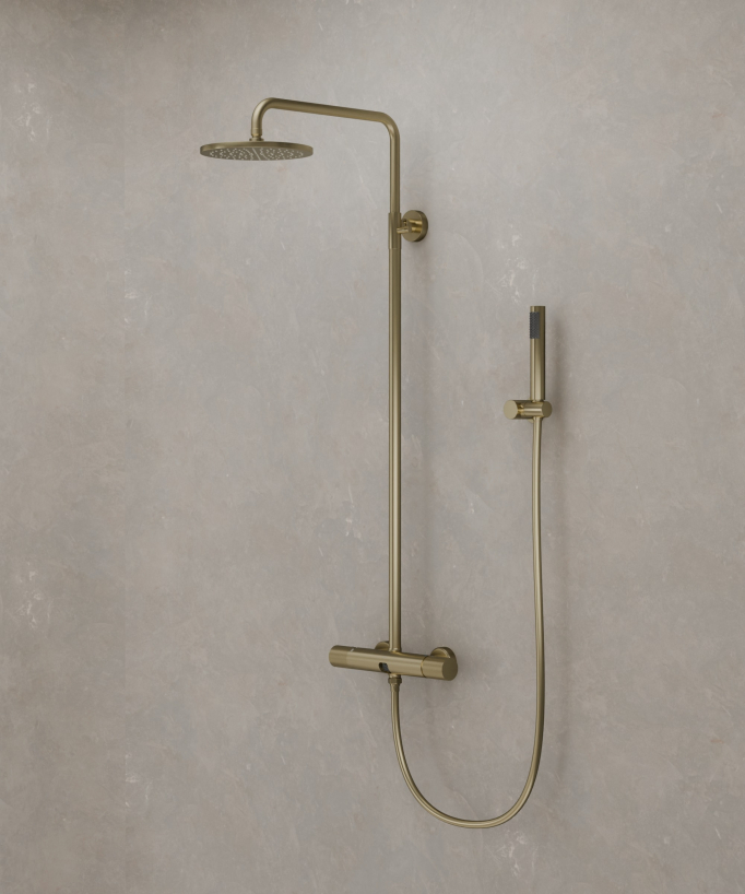 Wall-Mounted Shower Column with Mixer - Brushed Gold - Leros