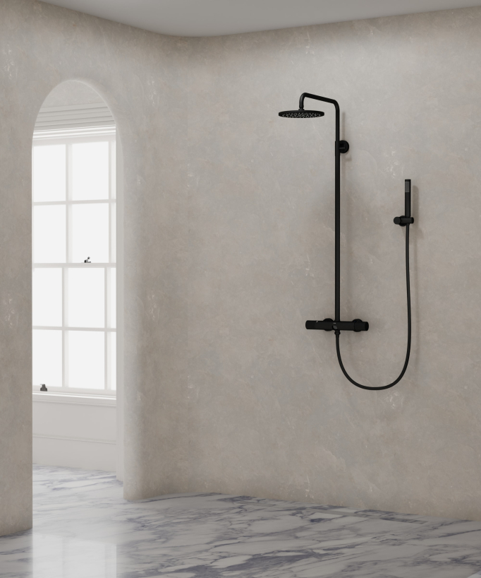 Wall-Mounted Shower Column with Mixer - Black - Leros