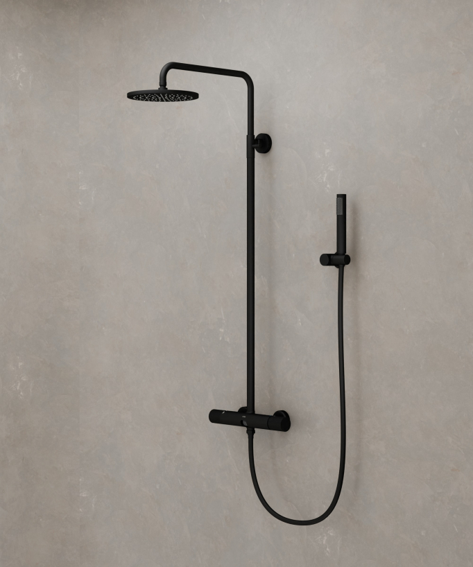 Wall-Mounted Shower Column with Mixer - Black - Leros