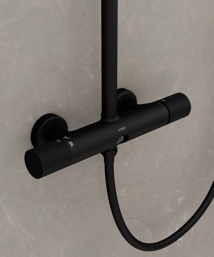 Wall-Mounted Shower Column with Mixer - Black - Leros