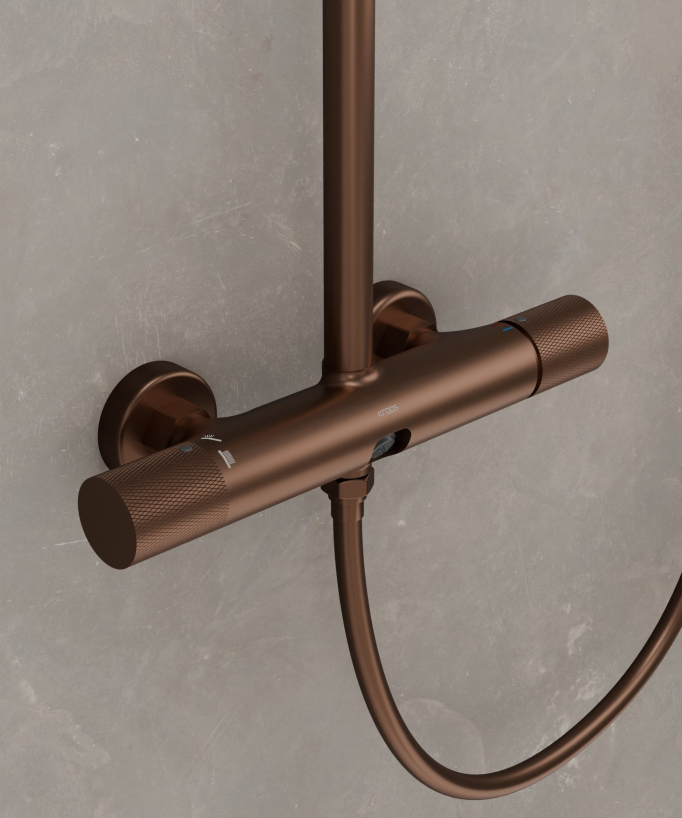 Wall-Mounted Shower Column with Mixer - Brushed Rose Gold - Leros