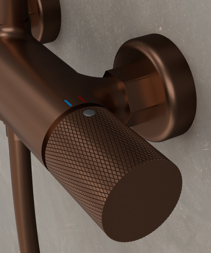 Wall-Mounted Shower Column with Mixer - Brushed Rose Gold - Leros