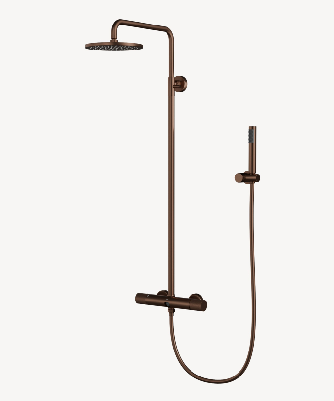 Wall-Mounted Shower Column with Mixer - Brushed Rose Gold - Leros