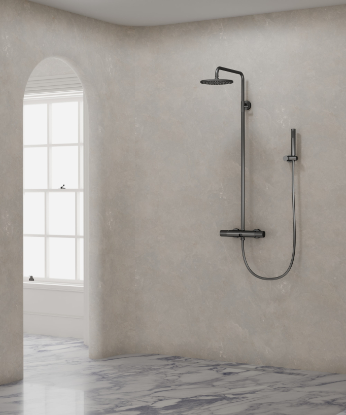 Wall-mounted shower column with mixer – Gunmetal – Leros