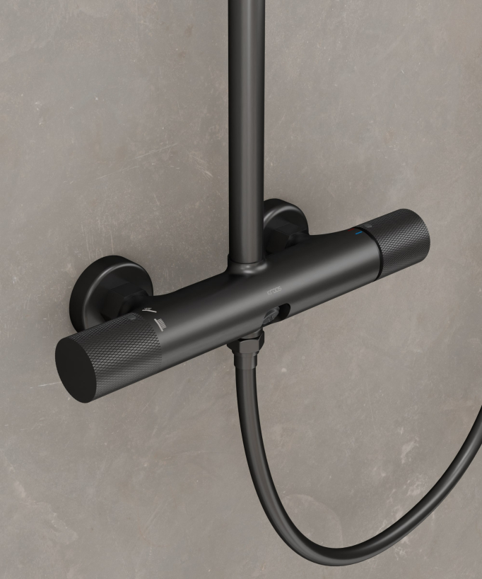 Wall-mounted shower column with mixer – Gunmetal – Leros