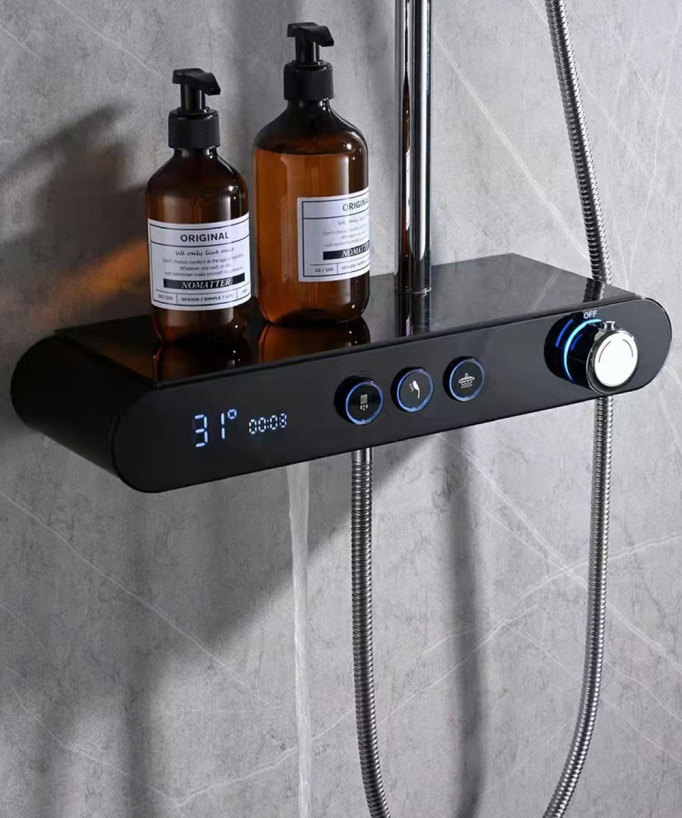 Tabarca Black Bath Shower Column with Shelf and Digital Temperature Display