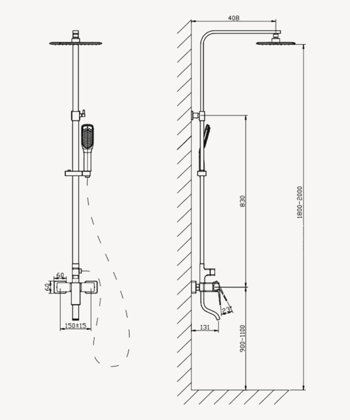 Léon Black Bath Shower with Mixer
